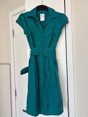 Nanette Lepore Teal Button-Front Midi Shirt Dress